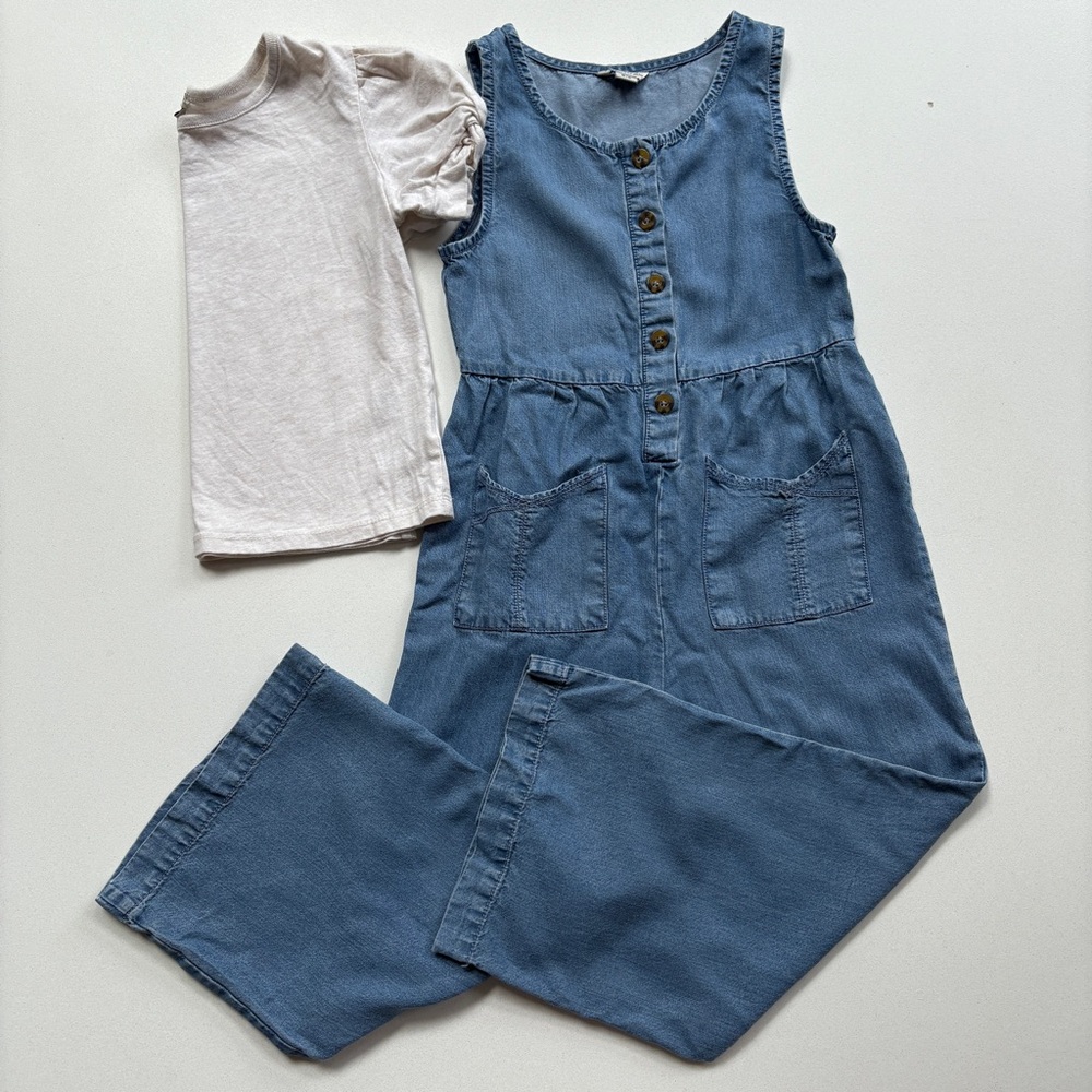 Habitual Blue Denim Jumpsuit and White Tee Set